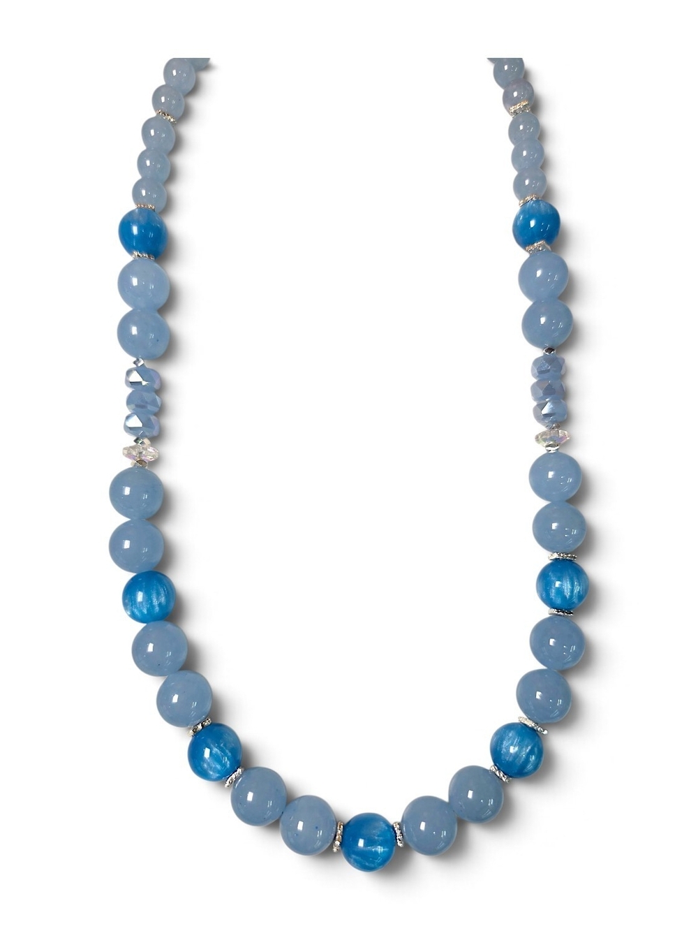 12 mm Aquamarine & Blue Cat’s Eye Necklace — 22″